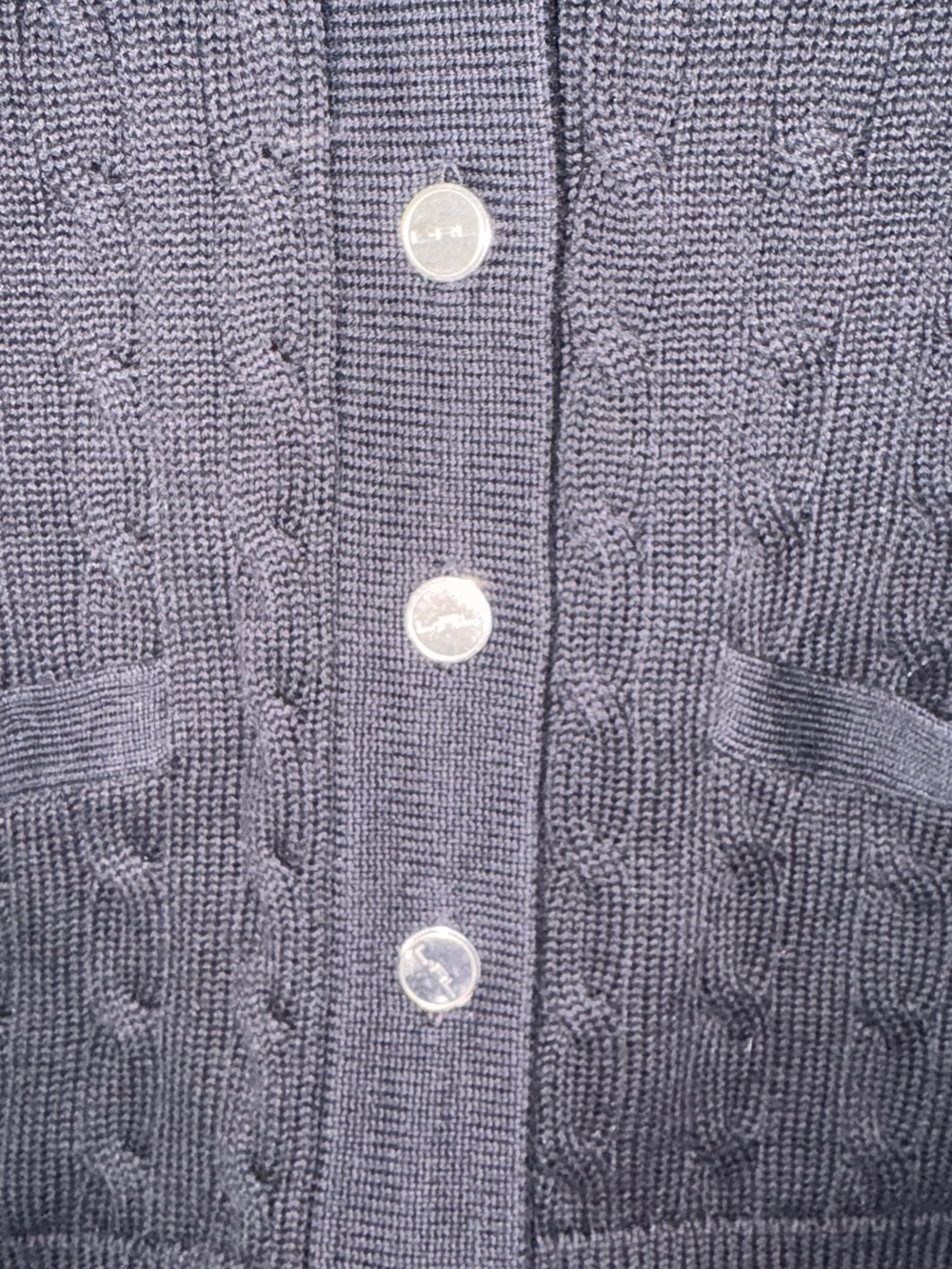 Ralph Lauren Black Shawl-Collar Cable Knit Cardigan with White Trim - Picture 3 of 5